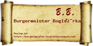 Burgermeister Boglárka névjegykártya